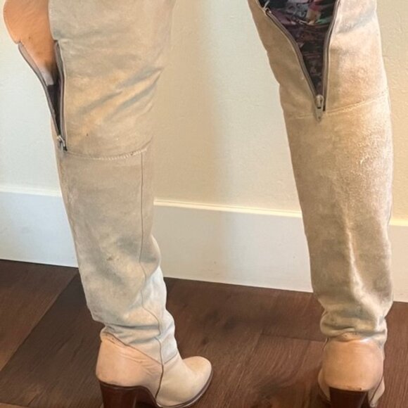 Over The Knee High Heel Boots - Suede/Leather Camel - Vintage Brazillian - Picture 10 of 13